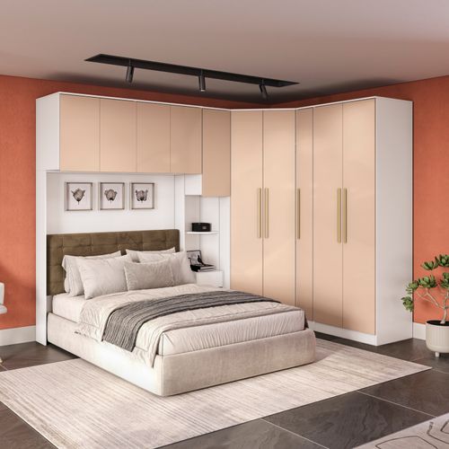 Quarto Modulado Kappesberg Adapt Branco/Macadâmia 7 Peças 296cm x 210cm