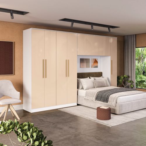 Quarto Modulado Kappesberg Adapt Branco/Macadâmia 5 Peças 349cm