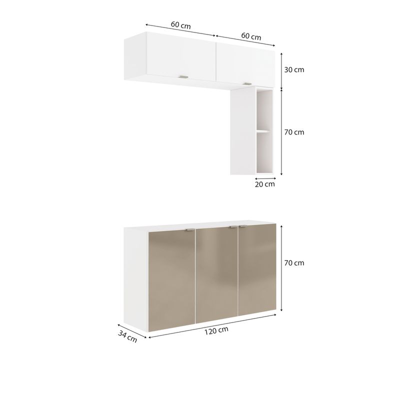 Conjunto para Banheiro Kappesberg Suprema 4 Peças Branco/Vidro Bronze 120cm