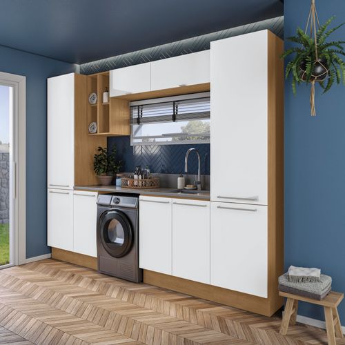 Lavanderia Modulada Suprema Kappesberg 8 Peças Freijó/Branco 280cm