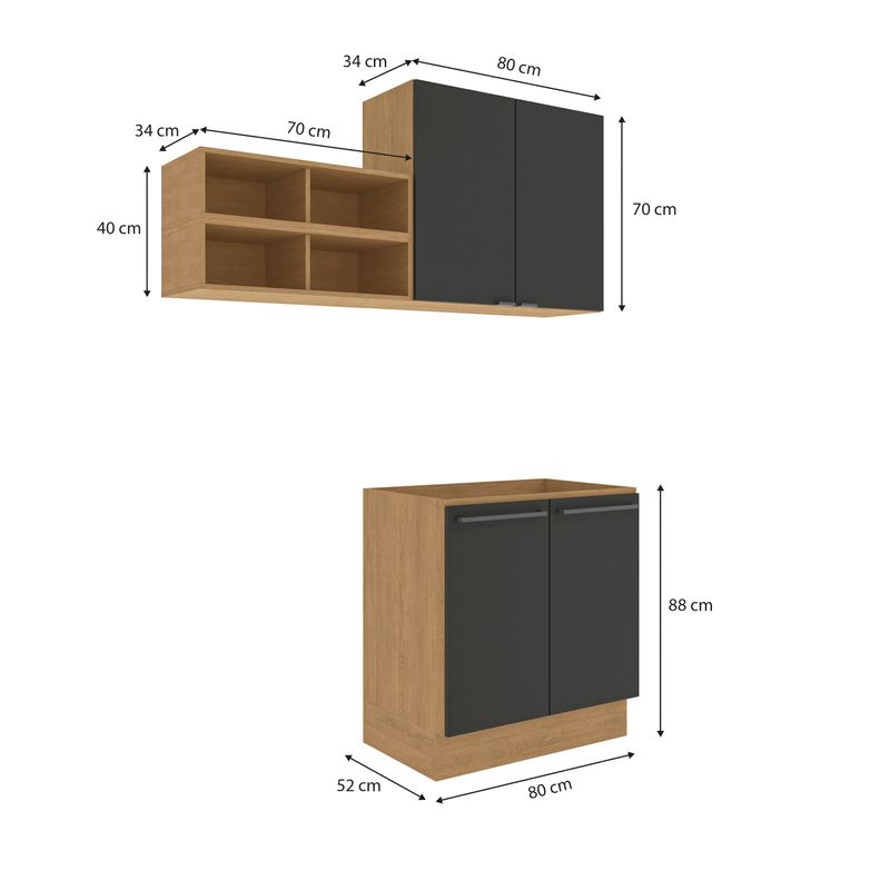 Lavanderia Modulada Suprema Kappesberg 4 Peças Freijó/Preto Fosco 150cm