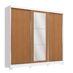 Guarda-Roupa Casal Kappesberg 100% MDF 3 Portas Reversíveis de Correr 3 Espelhos 4 Gavetas Branco/Canela