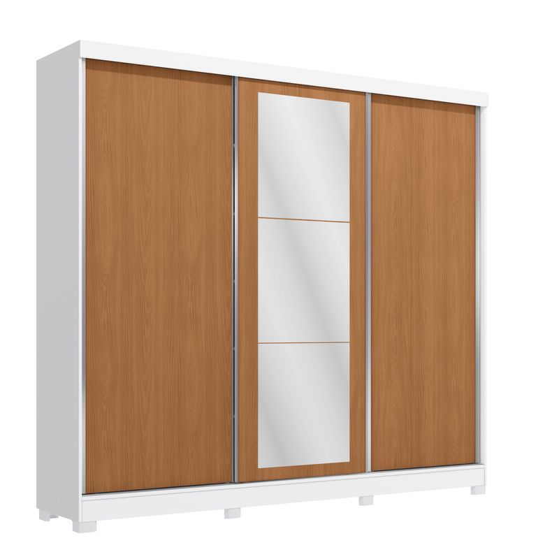 Guarda-Roupa Casal Kappesberg 100% MDF 3 Portas Reversíveis de Correr 3 Espelhos 4 Gavetas Branco/Canela