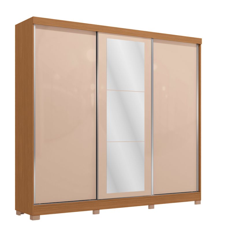 Guarda-Roupa Casal Kappesberg 100% MDF 3 Portas Reversíveis de Correr 3 Espelhos 4 Gavetas Canela/Macadâmia