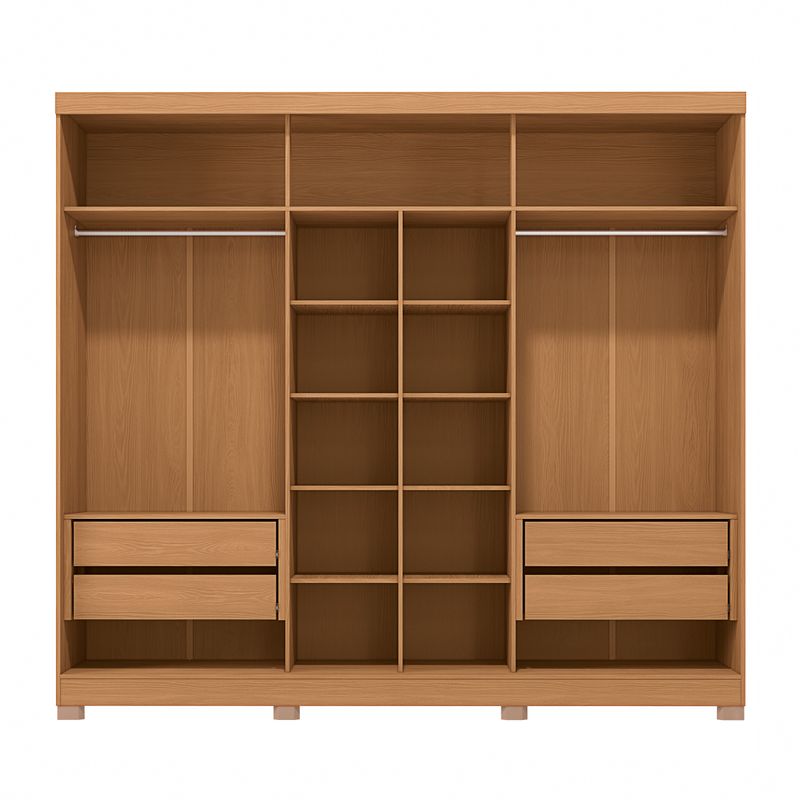 Guarda-Roupa Casal Kappesberg 100% MDF 3 Portas Reversíveis de Correr 3 Espelhos 4 Gavetas Canela/Macadâmia