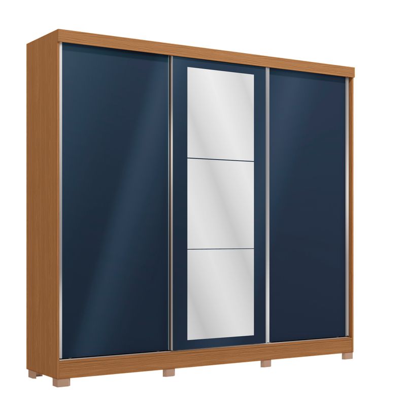 Guarda-Roupa Casal Kappesberg 100% MDF 3 Portas Reversíveis de Correr 3 Espelhos 4 Gavetas Canela