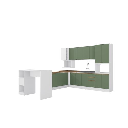 Cozinha de Canto Modulada Celeste Kappesberg 100% MDF Branco/Verde