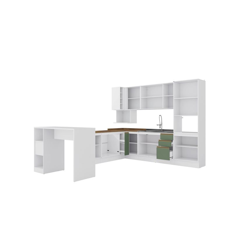 Cozinha de Canto Modulada Celeste Kappesberg 100% MDF Branco/Verde