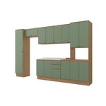 Cozinha Modulada Celeste Kappesberg 100% MDF Nogueira/Verde 360cm