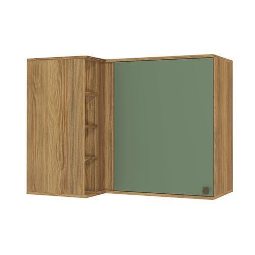 Armário Aéreo de Canto Reto Celeste Kappesberg 100% MDF 1 Porta 4 Nichos Nogueira/Verde 98cm