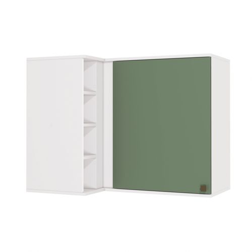 Armário Aéreo de Canto Reto Celeste Kappesberg 100% MDF 1 Porta 4 Nichos Branco/Verde 98cm