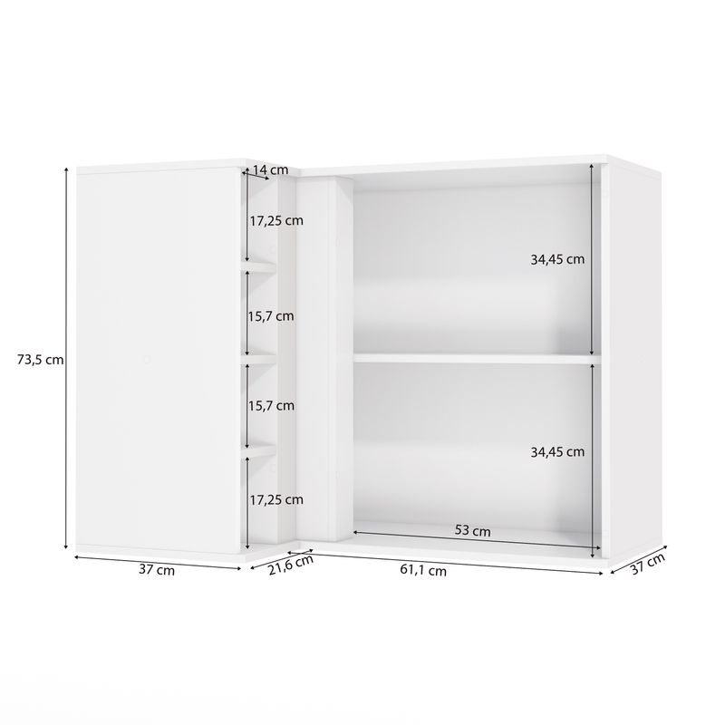 Armário Aéreo de Canto Reto Celeste Kappesberg 100% MDF 1 Porta 4 Nichos Branco/Verde 98cm