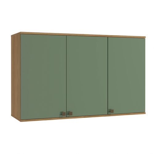 Armário Aéreo Celeste Kappesberg 100% MDF 3 Portas Nogueira/Verde 120cm