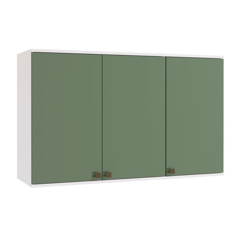 Armário Aéreo Celeste Kappesberg 100% MDF 3 Portas Branco/Verde 120cm