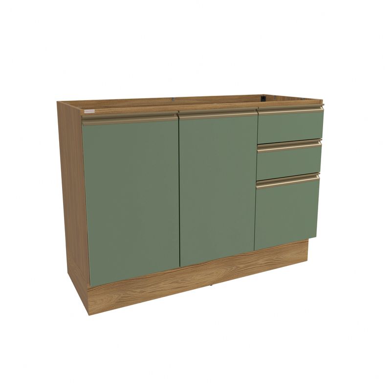 Balcão de Pia Celeste Kappesberg 100% MDF 2 Portas 3 Gavetas Nogueira/Verde 120cm