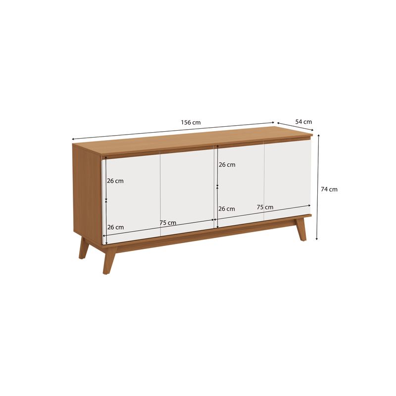 Aparador Kappesberg 4 Portas Canela/Branco 156cm