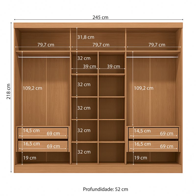 Guarda-Roupas Kappesberg 100% MDF 3 Portas de Correr Reversíveis Canela