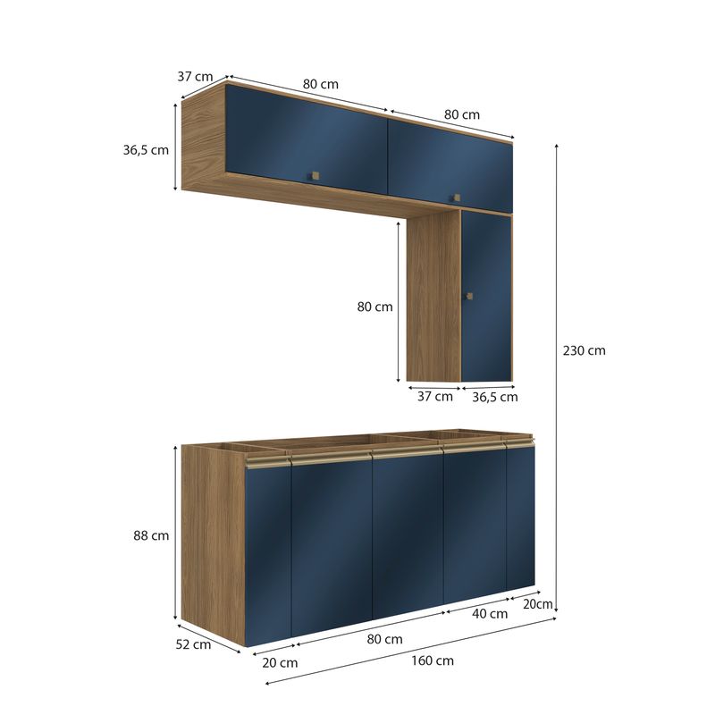 Conjunto para Banheiro Kappesberg Celeste 7 Peças Nogueira/Azul 160cm