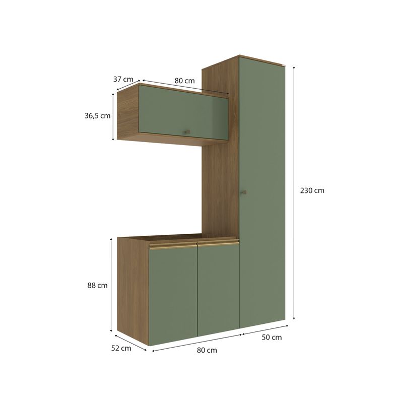 Conjunto para Banheiro Kappesberg Celeste 3 Peças Nogueira/Verde 130cm