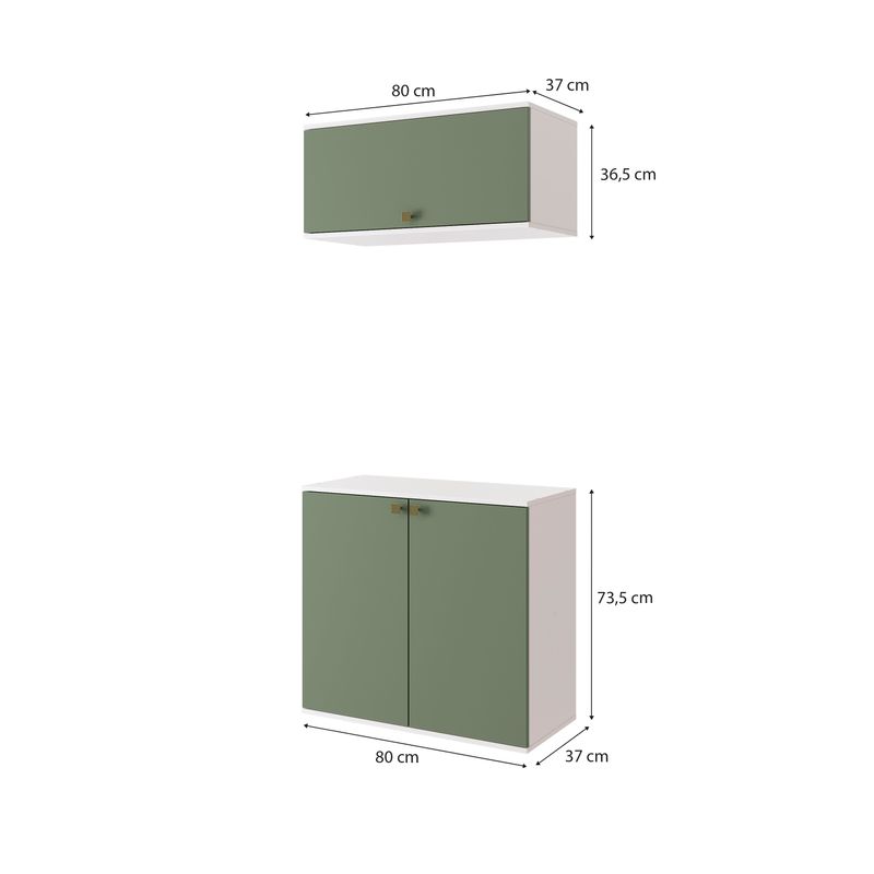 Conjunto para Banheiro com Basculante Kappesberg Celeste 2 Peças Branco/Verde 80cm