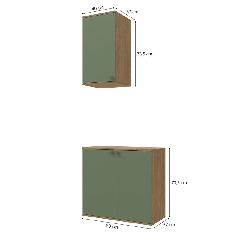 Conjunto para Banheiro com Aéreo Kappesberg Celeste 2 Peças Nogueria/Verde 80cm