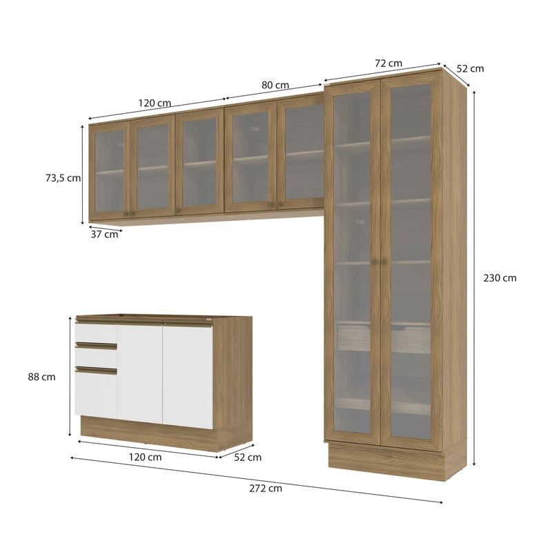 Lavanderia Modulada Kappesberg Celeste 4 Peças Nogueira/Branco 272cm