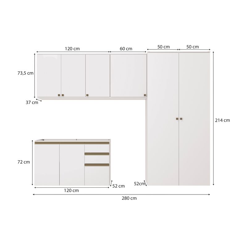 Lavanderia Modulada Kappesberg Celeste 5 Peças Branco 280cm