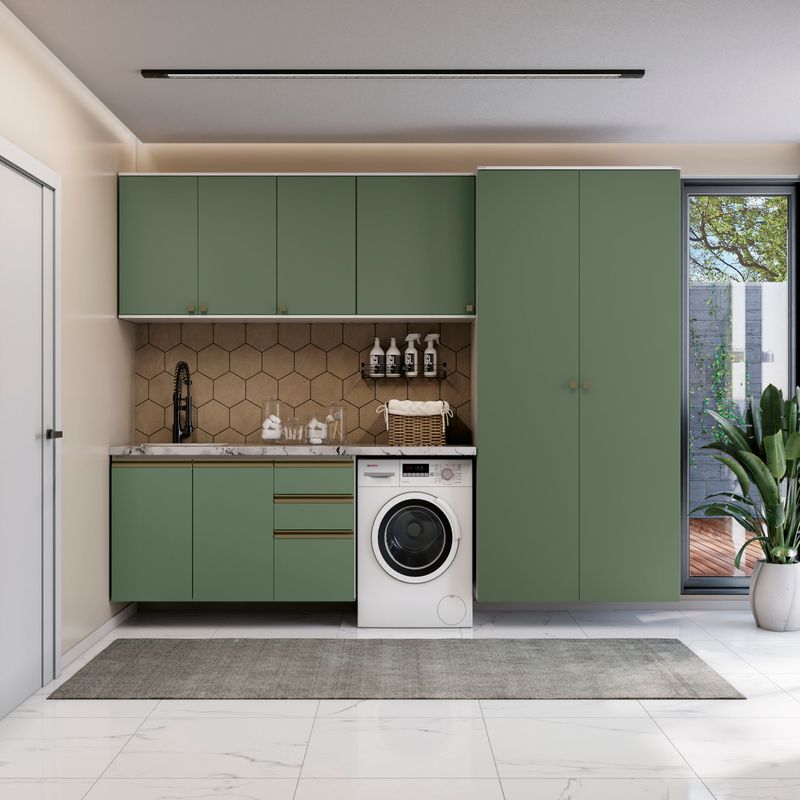 Lavanderia Modulada Kappesberg Celeste 5 Peças Branco/Verde 280cm