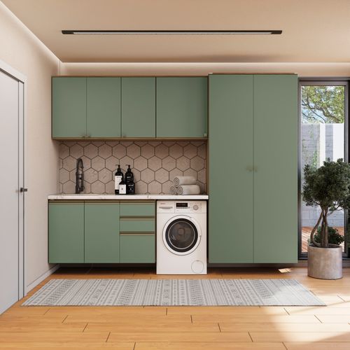 Lavanderia Modulada Kappesberg Celeste 5 Peças Nogueira/Verde 280cm