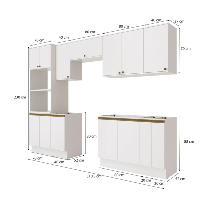 Lavanderia Modulada Kappesberg Celeste 9 Peças Branco 310,5cm