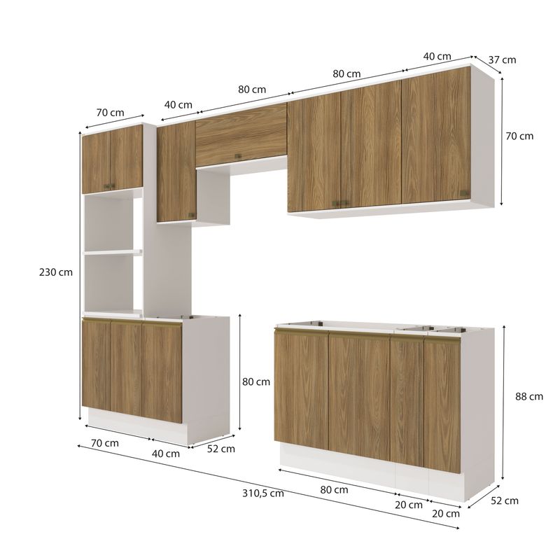 Lavanderia Modulada Kappesberg Celeste 9 Peças Branco/Nogueira 310,5cm