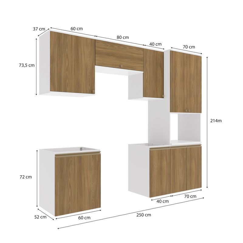 Lavanderia Modulada Kappesberg Celeste 6 Peças Branco/Nogueira 250cm