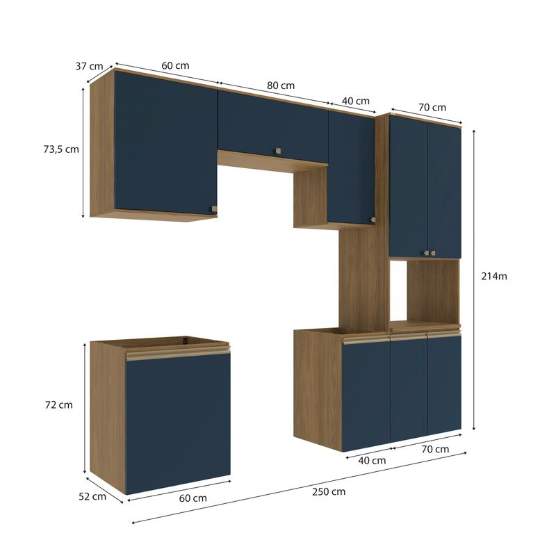 Lavanderia Modulada Kappesberg Celeste 6 Peças Nogueira/Azul 250cm