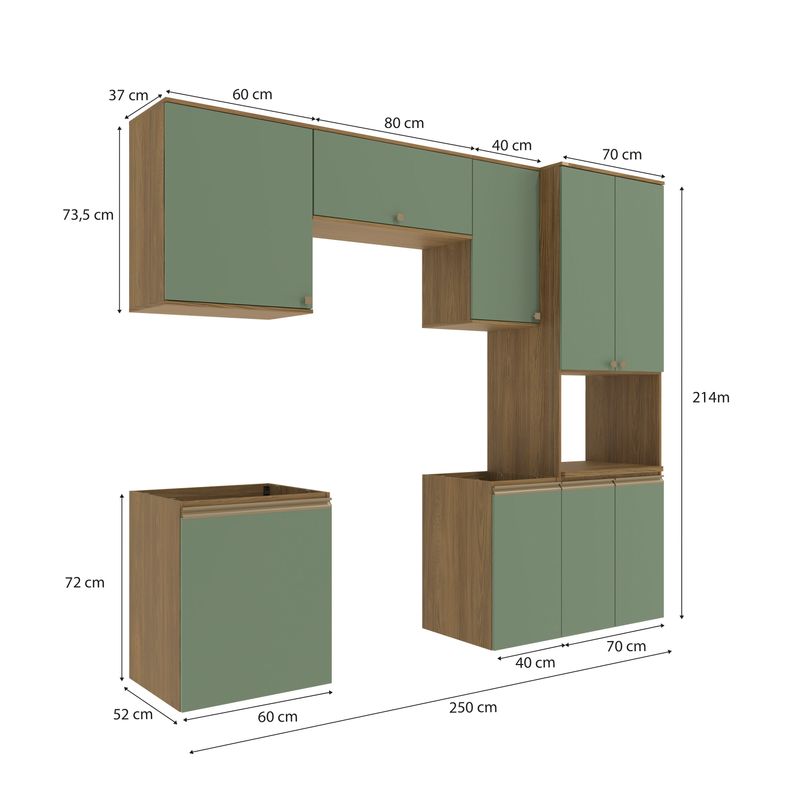 Lavanderia Modulada Kappesberg Celeste 6 Peças Nogueira/Verde 250cm