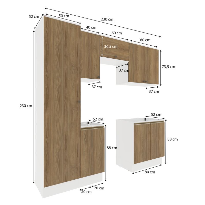 Lavanderia Modulada Kappesberg Celeste 7 Peças Branco/Nogueira 230cm