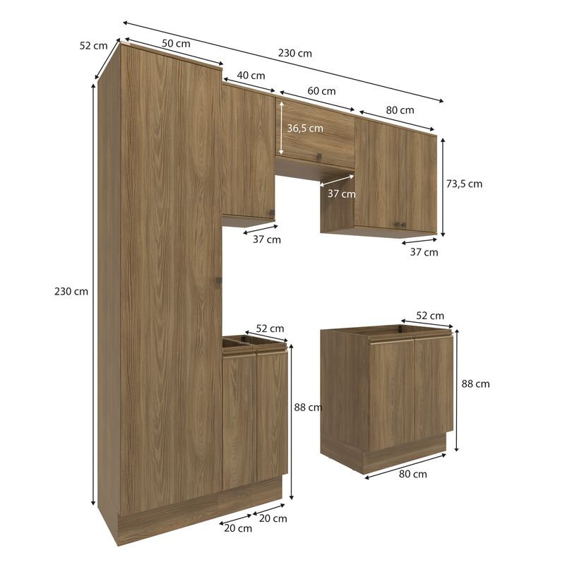 Lavanderia Modulada Kappesberg Celeste 7 Peças Nogueira 230cm