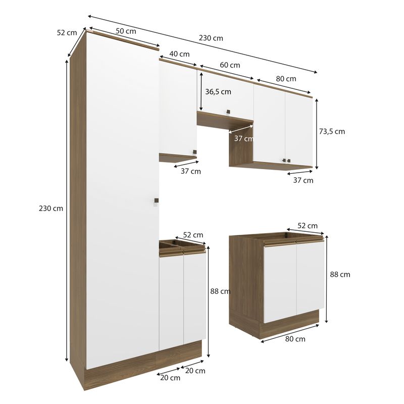 Lavanderia Modulada Kappesberg Celeste 7 Peças Nogueira/Branco 230cm