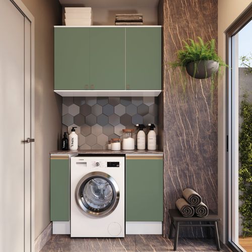 Lavanderia Modulada Kappesberg Celeste 3 Peças Branco/Verde 120cm