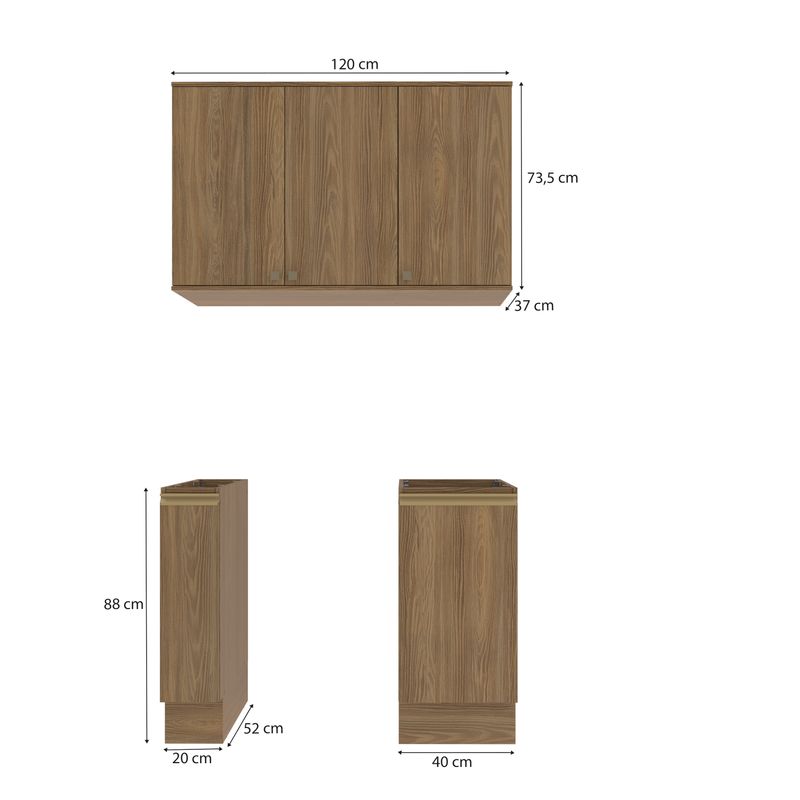 Lavanderia Modulada Kappesberg Celeste 3 Peças Nogueira 120cm