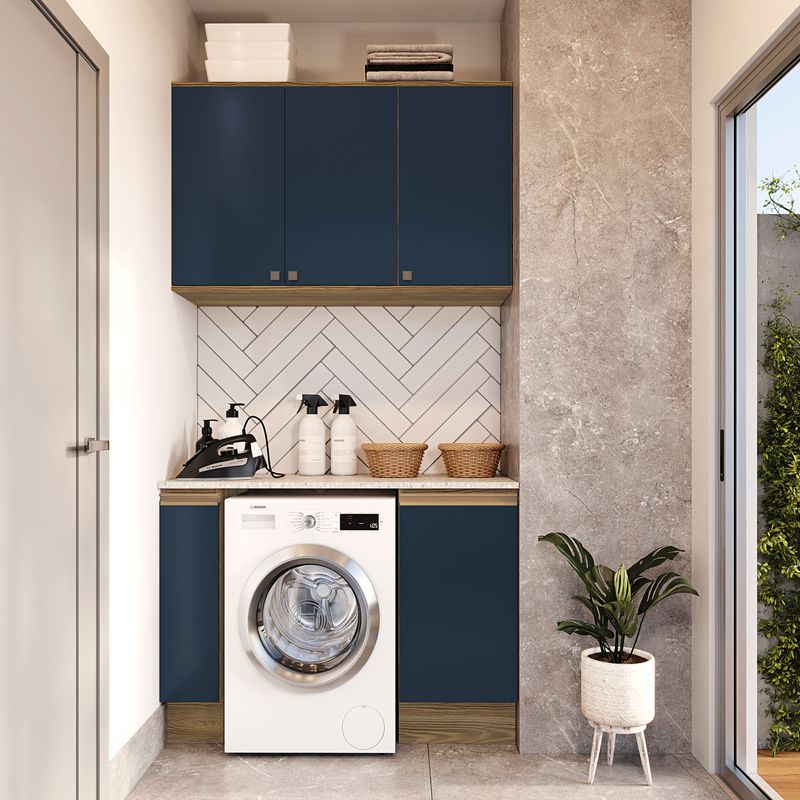 Lavanderia Modulada Kappesberg Celeste 3 Peças Nogueira/Azul 120cm