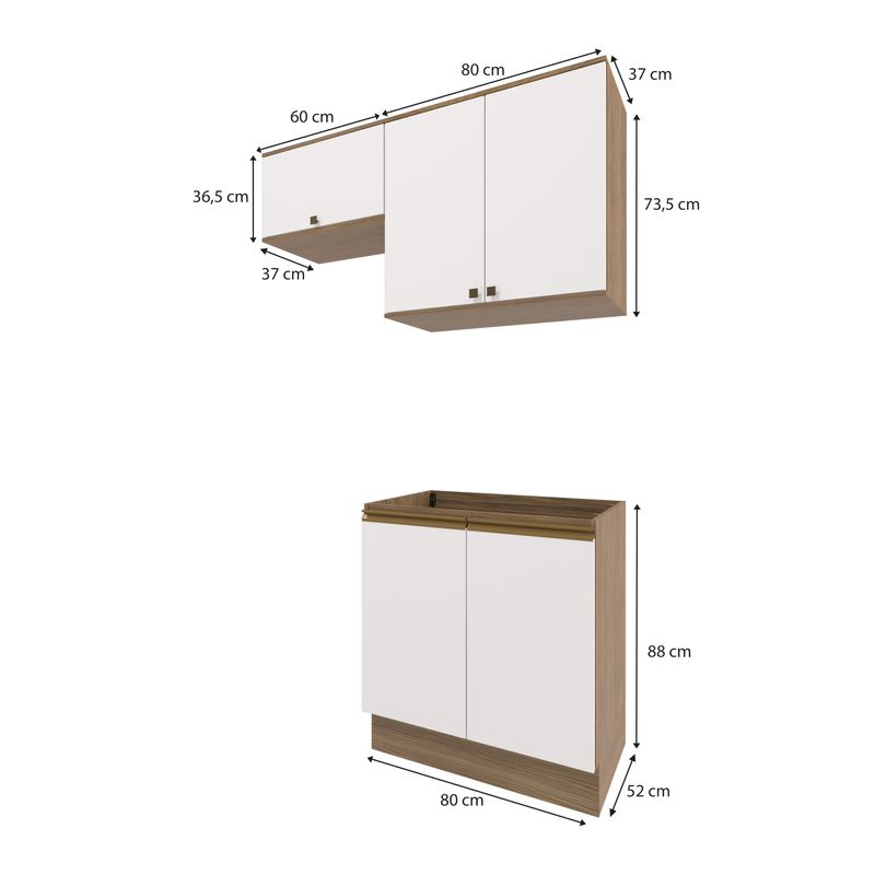 Lavanderia Modulada Kappesberg Celeste 3 Peças Nogueira/Branco 140cm