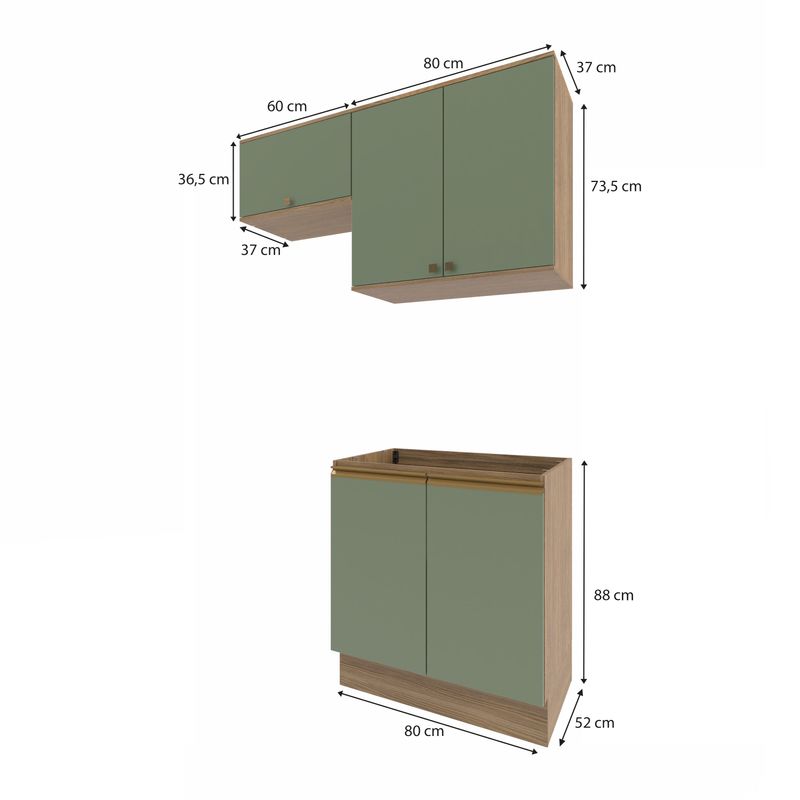 Lavanderia Modulada Kappesberg Celeste 3 Peças Nogueira/Verde 140cm