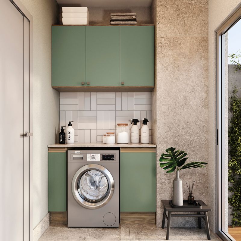 Lavanderia Modulada Kappesberg Celeste 3 Peças Nogueira/Verde 120cm