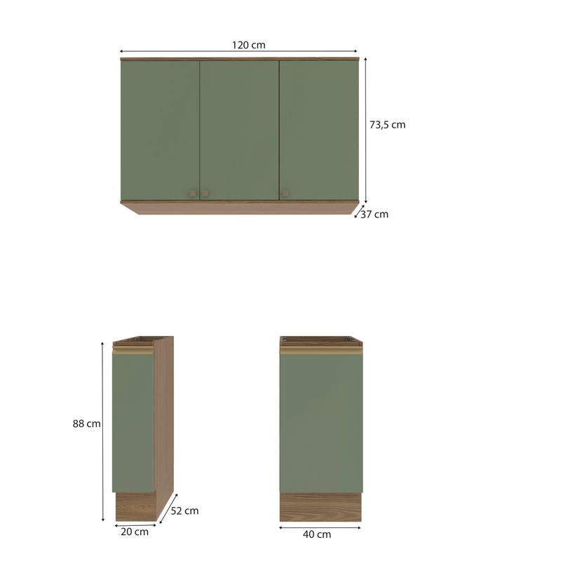 Lavanderia Modulada Kappesberg Celeste 3 Peças Nogueira/Verde 120cm