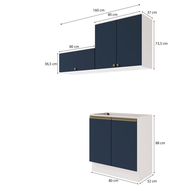 Lavanderia Modulada Kappesberg Celeste 3 Peças Branco/Azul 160cm