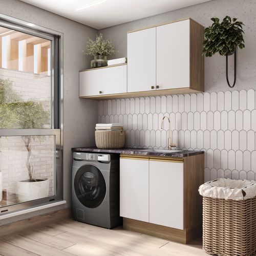 Lavanderia Modulada Kappesberg Celeste 3 Peças Nogueira/Branco 160cm