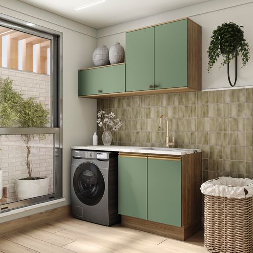 Lavanderia Modulada Kappesberg Celeste 3 Peças Nogueira/Verde 160cm