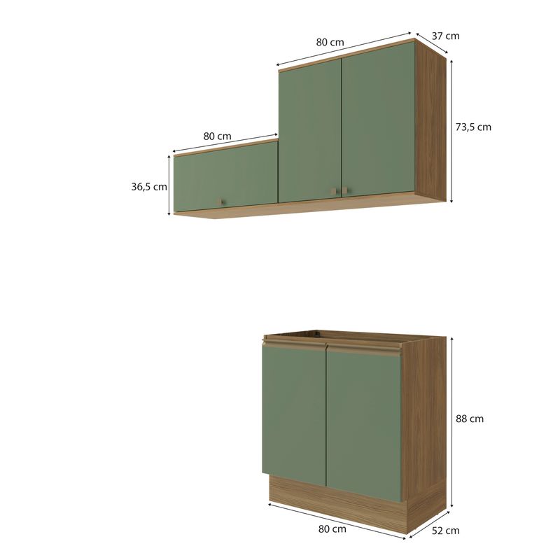 Lavanderia Modulada Kappesberg Celeste 3 Peças Nogueira/Verde 160cm