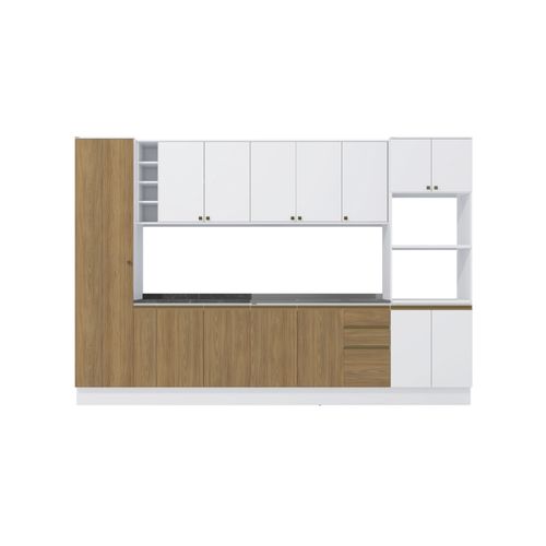 Cozinha Modulada Celeste Kappesberg 100% MDF Branco/Nogueira 9 Peças