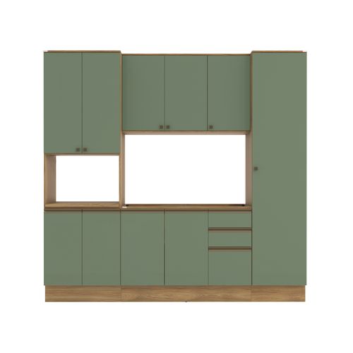 Cozinha Compacta com Kit Forno Celeste Kappesberg 100% MDF Nogueira/Verde 240cm